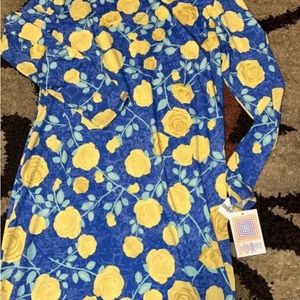 ☀️New! LuLaRoe Debbie Blue & Yellow Floral, Long Sleeve, Pencil Midi Dress XL
